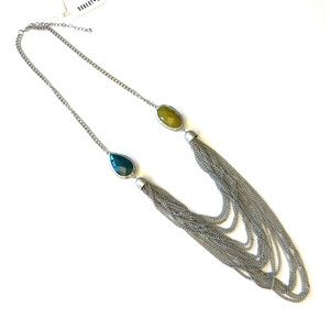 Robert Rose Silver-Tone/Stone Tiered Chain Necklace Sz OS